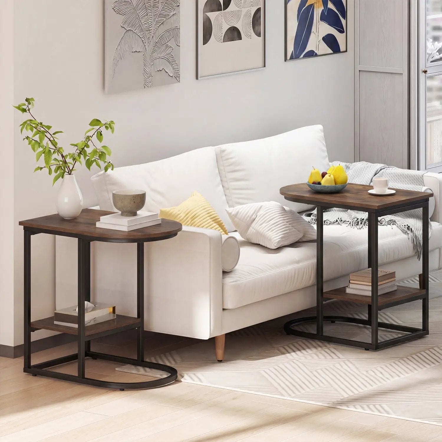 C-Shaped Side Table with Storage Shelf and Marble Top by DirectDeals