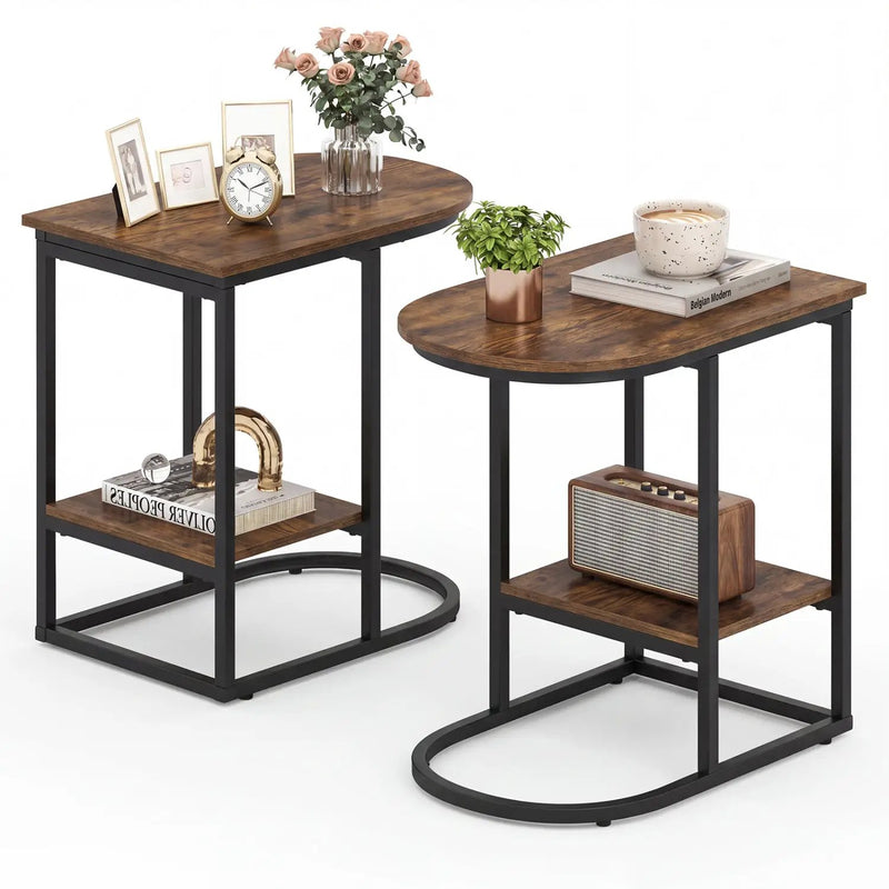 C-Shaped Side Table with Storage Shelf and Marble Top by DirectDeals