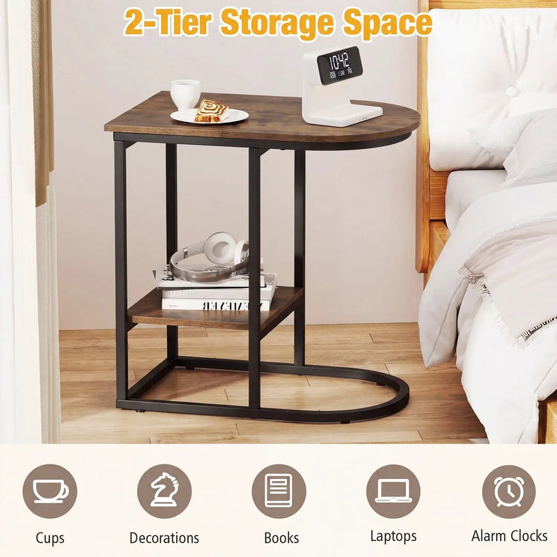 C-Shaped Side Table with Storage Shelf and Marble Top by DirectDeals