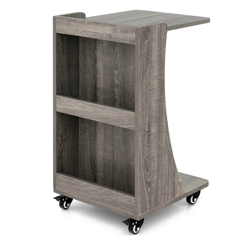 C-shaped Rolling End Side with Back Storage Shelves beside Sofa by DirectDeals