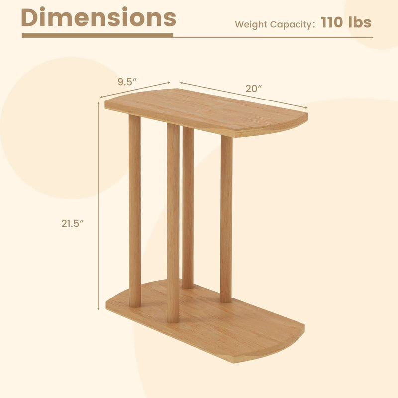 Narrow 2-Tier C-shaped Teak Wood Side Table with Thickened Top and Sturdy Base by DirectDeals