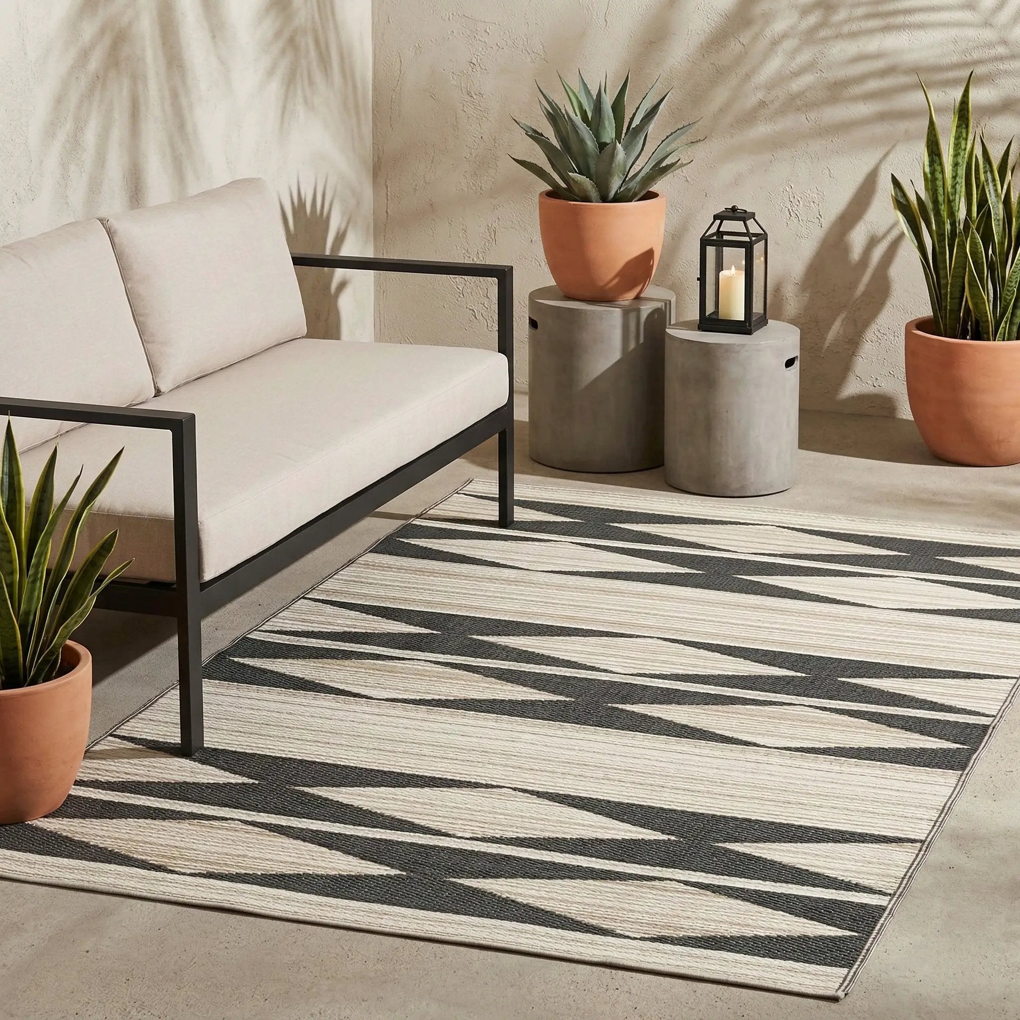 Cairo - Natural & Black Outdoor Rug for Patio by Fab Habitat