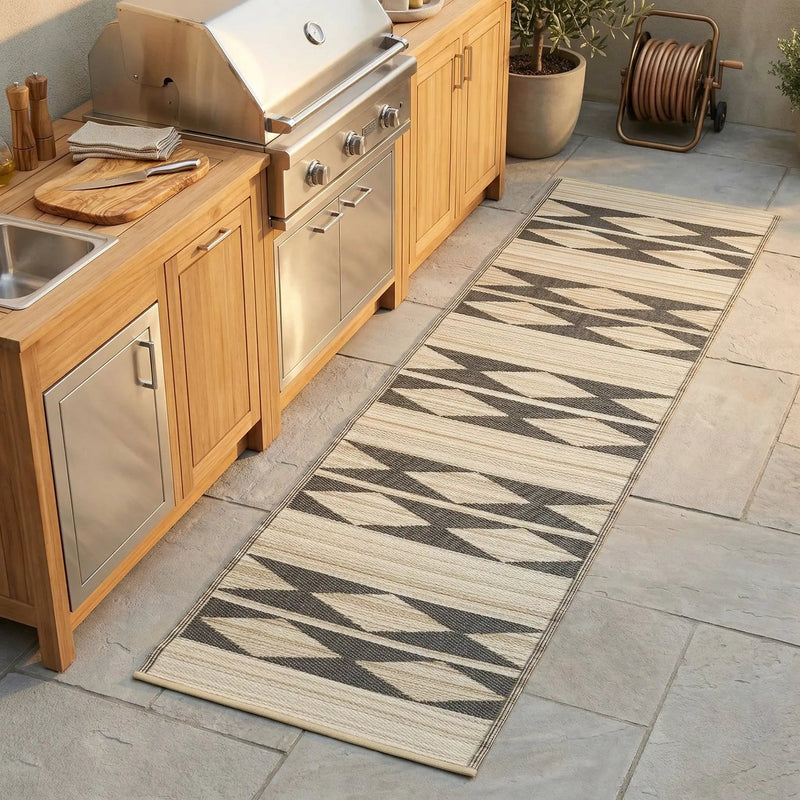 Cairo - Natural & Black Outdoor Rug for Patio by Fab Habitat