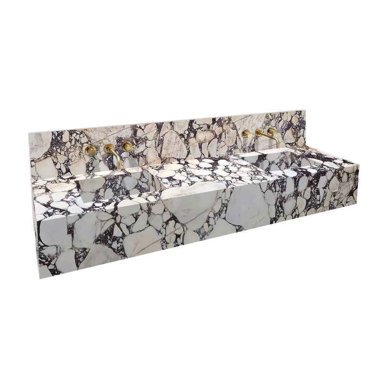 Calacatta Viola Marble Double Sink Wall-mount Bathroom Sink with 10" Backsplash (W)20" (L)80" (H)8" by GobekDesign