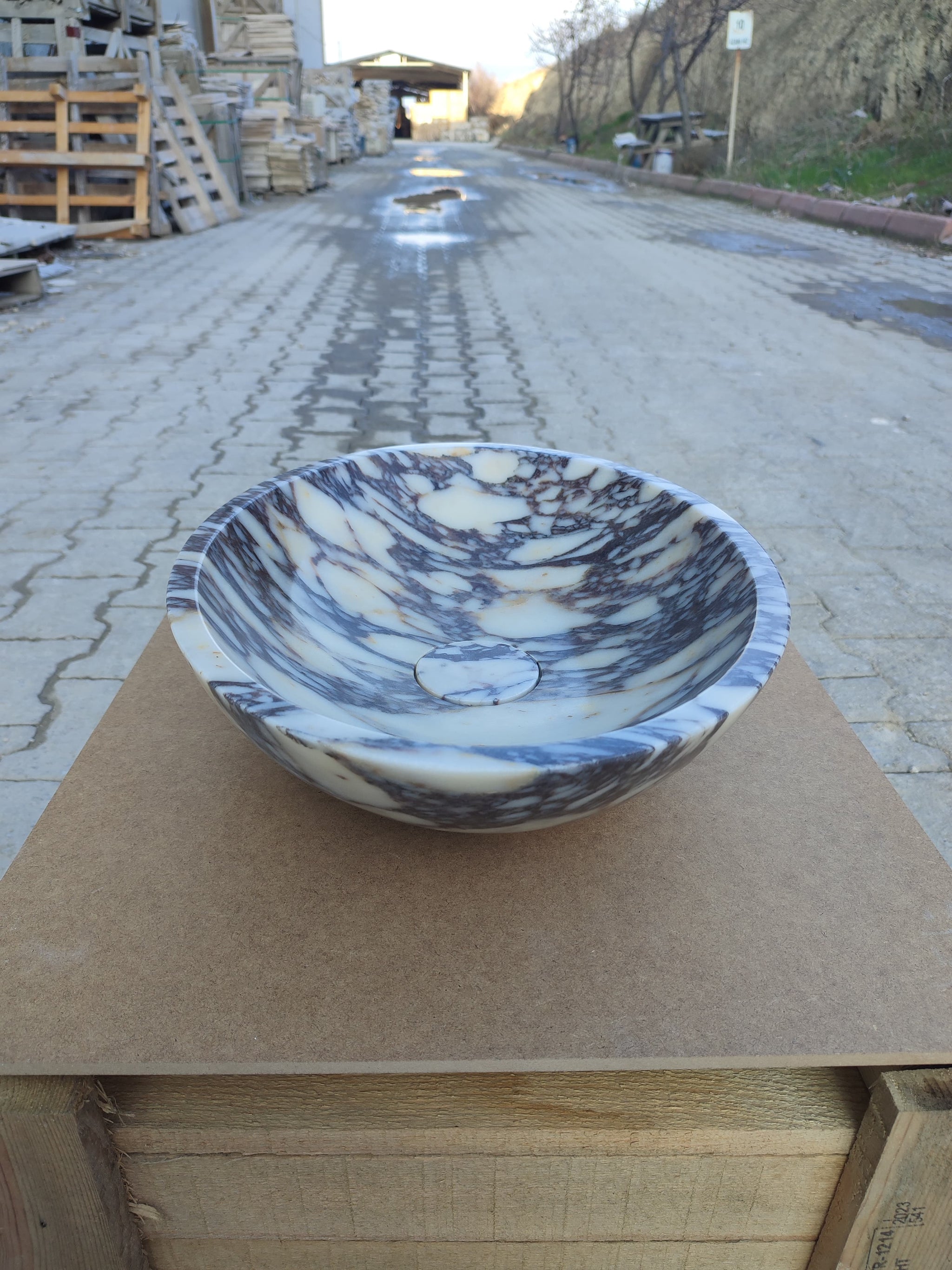 Calacatta Viola Marble Oval Shape Above Vanity Bathroom Sink (W)14" (L)18" (H)5" by GobekDesign
