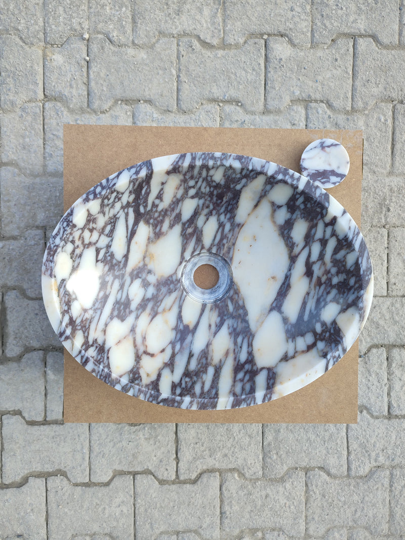 Calacatta Viola Marble Oval Shape Above Vanity Bathroom Sink (W)14" (L)18" (H)5" by GobekDesign