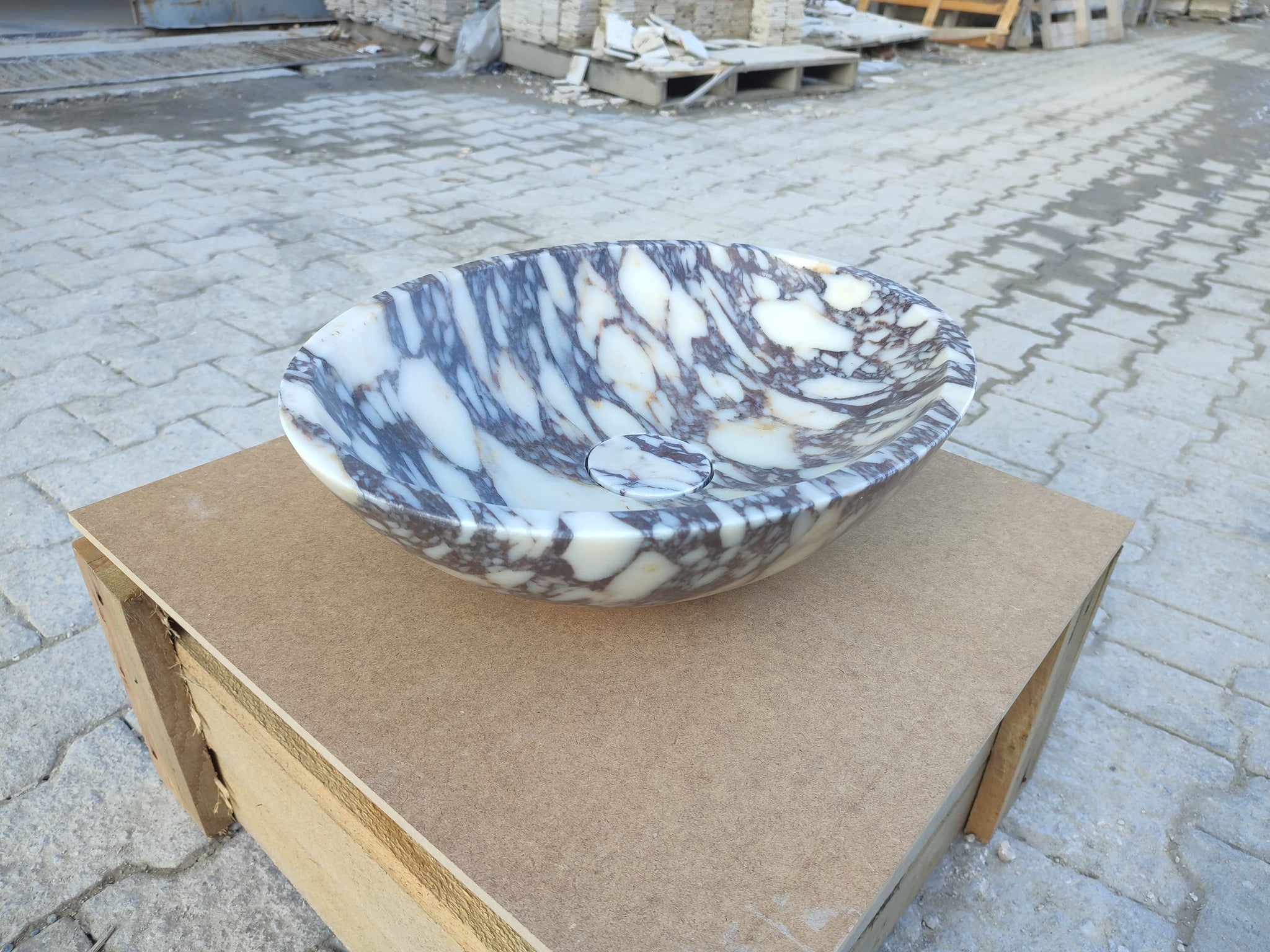 Calacatta Viola Marble Oval Shape Above Vanity Bathroom Sink (W)14" (L)18" (H)5" by GobekDesign