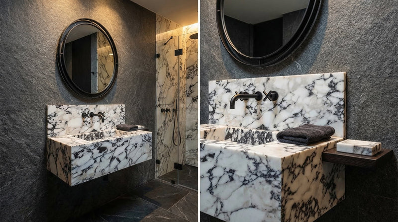 Calacatta Viola Marble Rectangular Wall-mount Bathroom Sink with 10" Backsplash (W)16" (L)32" (H)10" by GobekDesign