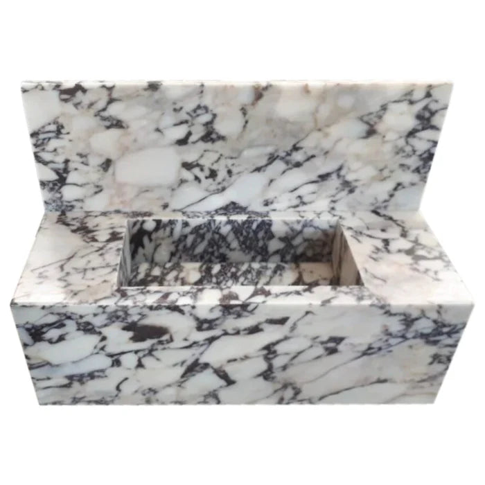 Calacatta Viola Marble Rectangular Wall-mount Bathroom Sink with 10" Backsplash (W)16" (L)32" (H)10" by GobekDesign