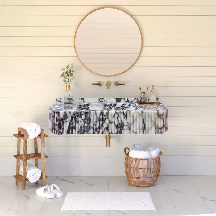 Calacatta Viola Marble Wall-mount Bathroom Vanity Ribbed Textured Front (W)18" (L)32" (H)6" by GobekDesign