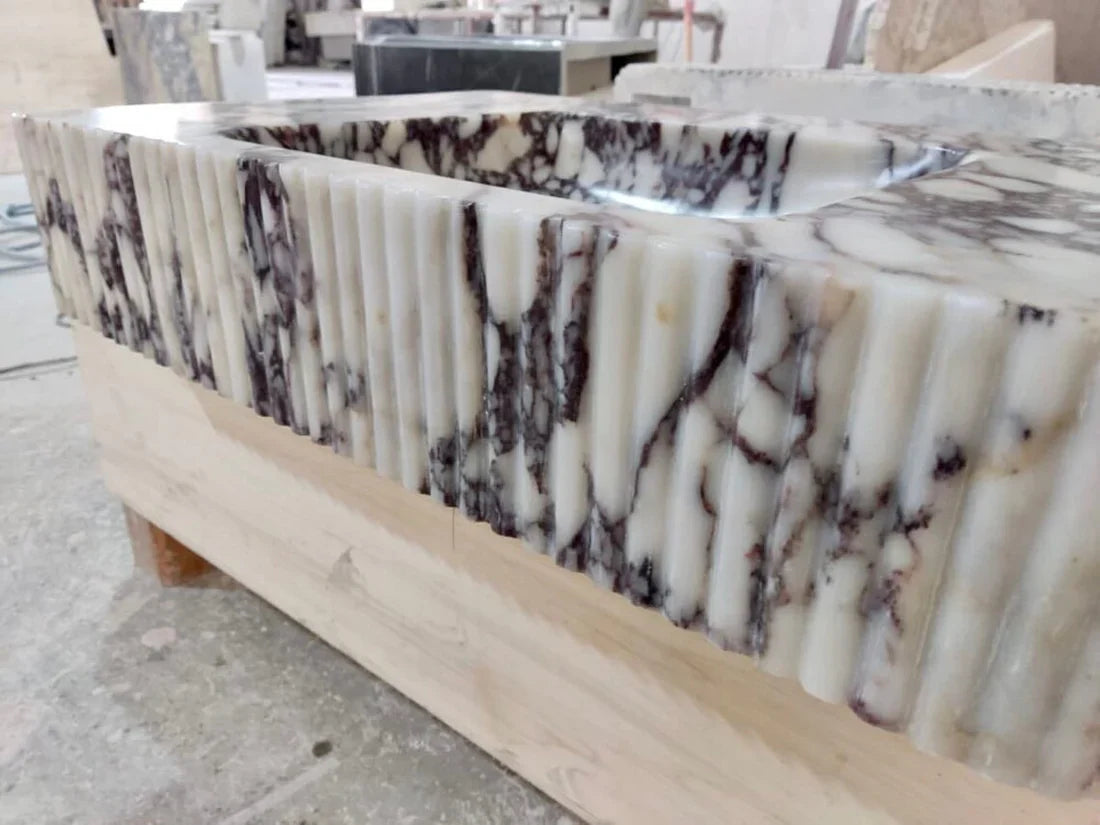 Calacatta Viola Marble Wall-mount Bathroom Vanity Ribbed Textured Front (W)18" (L)32" (H)6" by GobekDesign