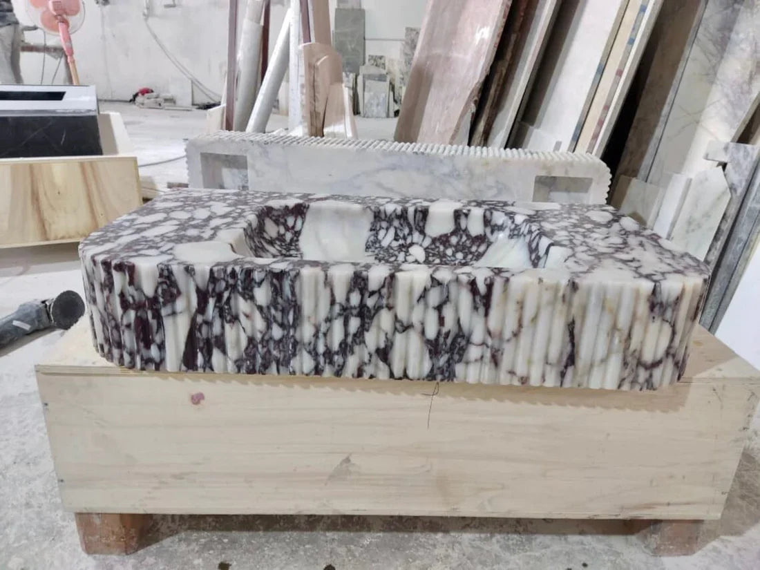 Calacatta Viola Marble Wall-mount Bathroom Vanity Ribbed Textured Front (W)18" (L)32" (H)6" by GobekDesign
