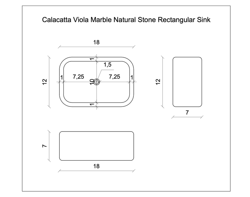 Calacatta Viola Marble Wall-mounted Natural Stone Rectangular Sink (W)12" (L)18" (H)7" by GobekDesign