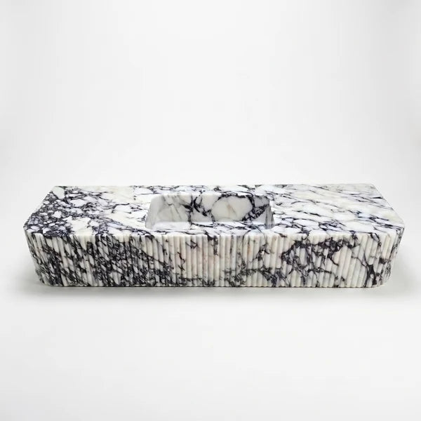 Calacatta Viola Marble Custom Wall-Mount Bathroom Sink with Fluted Front & Sides – 60" x 20" x 10", photo 8 of 8