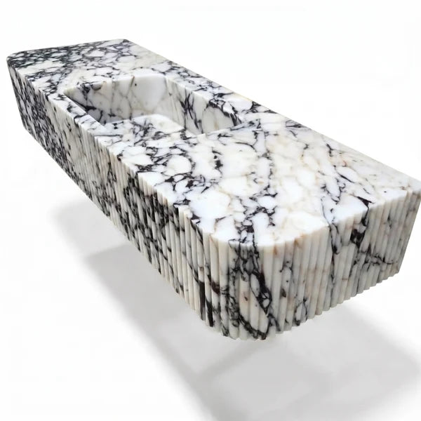 Calacatta Viola Marble Custom Wall-Mount Bathroom Sink with Fluted Front & Sides – 60" x 20" x 10", photo 7 of 8
