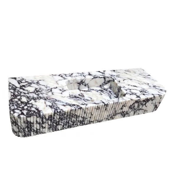 Calacatta Viola Marble Custom Wall-Mount Bathroom Sink with Fluted Front & Sides – 60" x 20" x 10", photo 6 of 8