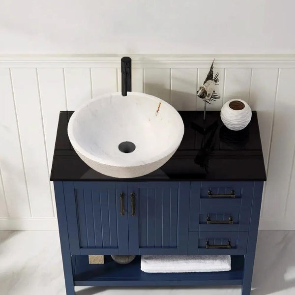 Calacatta White Marble Vessel Sink Bowl - Polished Interior 16x5