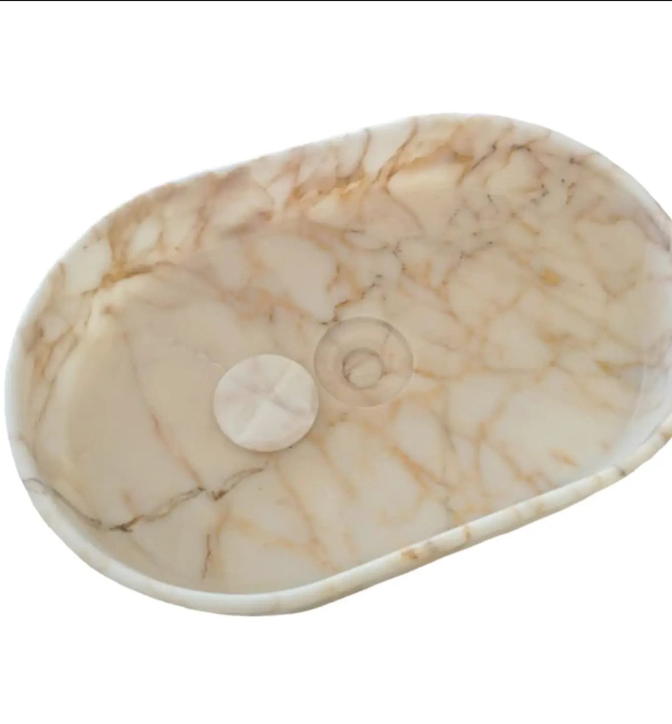 Calacatta Gold Marble Above Vanity Oval Curved Polished Vessel Sink 16x24x5 Inch by GobekDesign