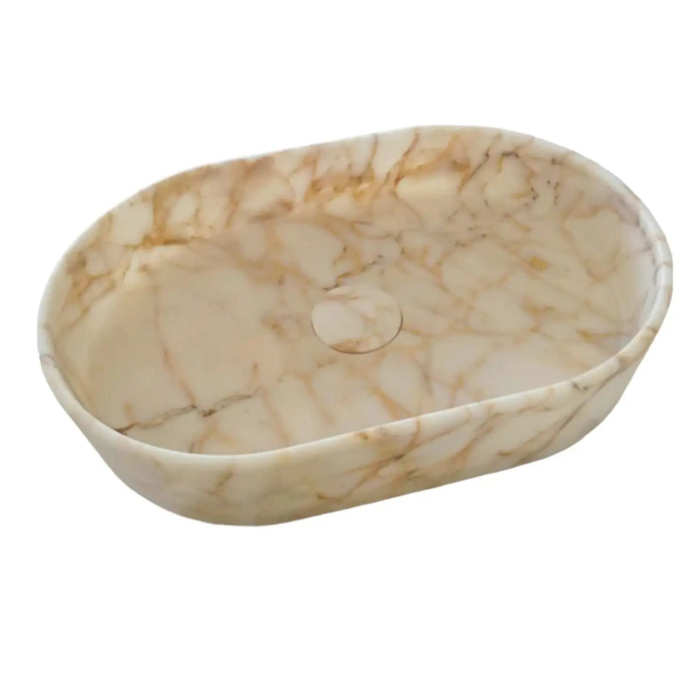 Calacatta Gold Marble Above Vanity Oval Curved Polished Vessel Sink 16x24x5 Inch by GobekDesign