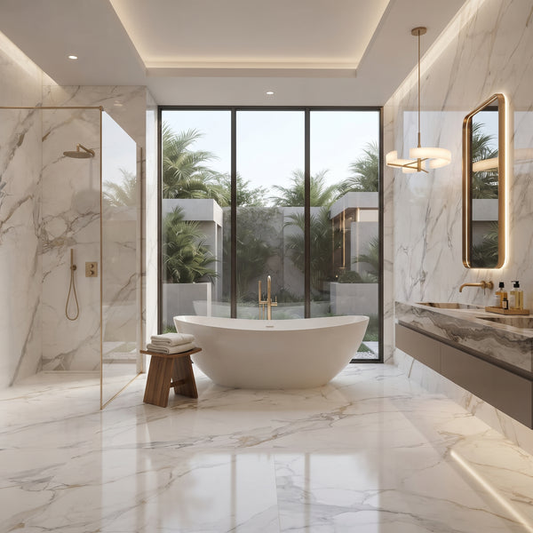 Calacatta Golden Mist Polished Porcelain Tiles 31.5x94.5