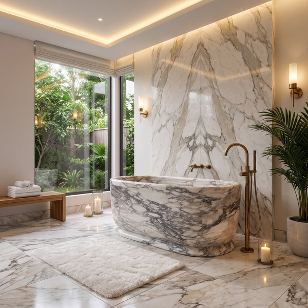 Calacatta Viola Marble Hand Carved Freestanding Bathtub 32x62 Polished