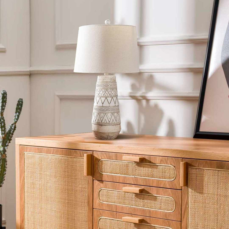 Tan and Cream Resin Lamp with White Linen Table Lamp - Clearance by Boutique Rugs