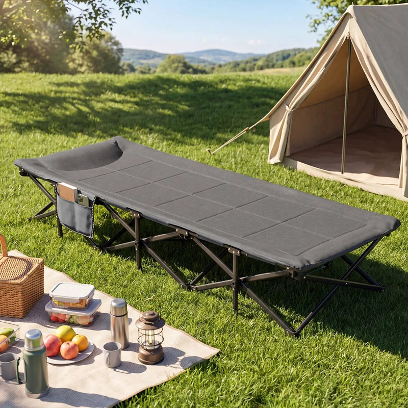 Camping Cot with Padded Pillow and Storage Pouch - Gray by DirectDeals