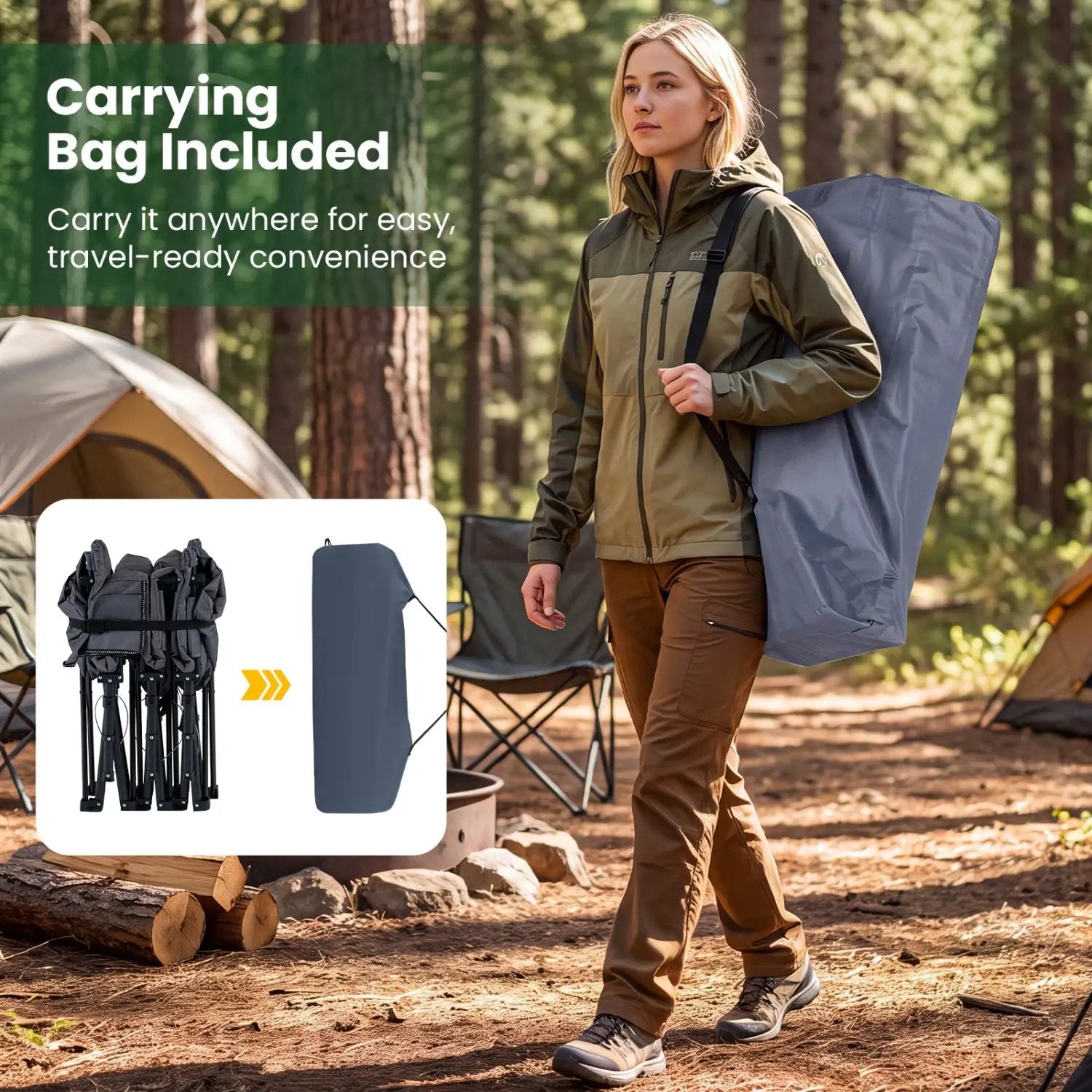 Camping Cot with Padded Pillow and Storage Pouch - Gray by DirectDeals