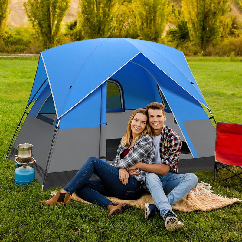 3 Person Outdoor Camping Tent with Removable Floor Mat for Camping Hiking Traveling-Blue by DirectDeals