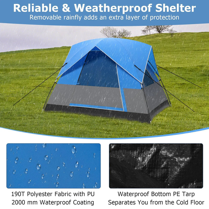 3 Person Outdoor Camping Tent with Removable Floor Mat for Camping Hiking Traveling-Blue by DirectDeals