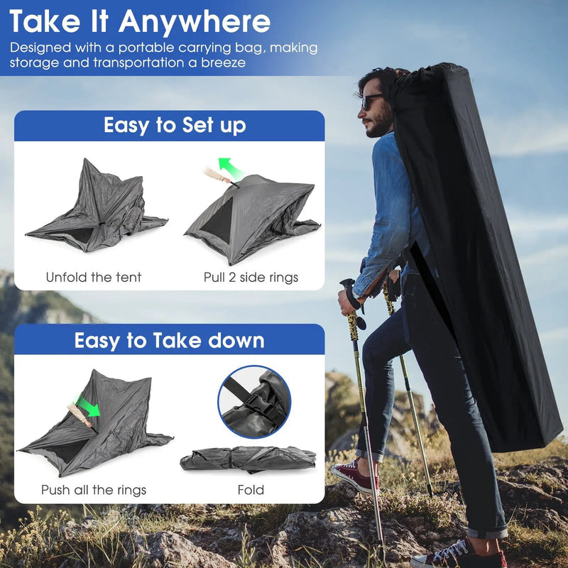 Pop-up Camping Tent for 2-3 People with Carry Bag and Rainfly for Backpacking Hiking Trip-Gray by DirectDeals