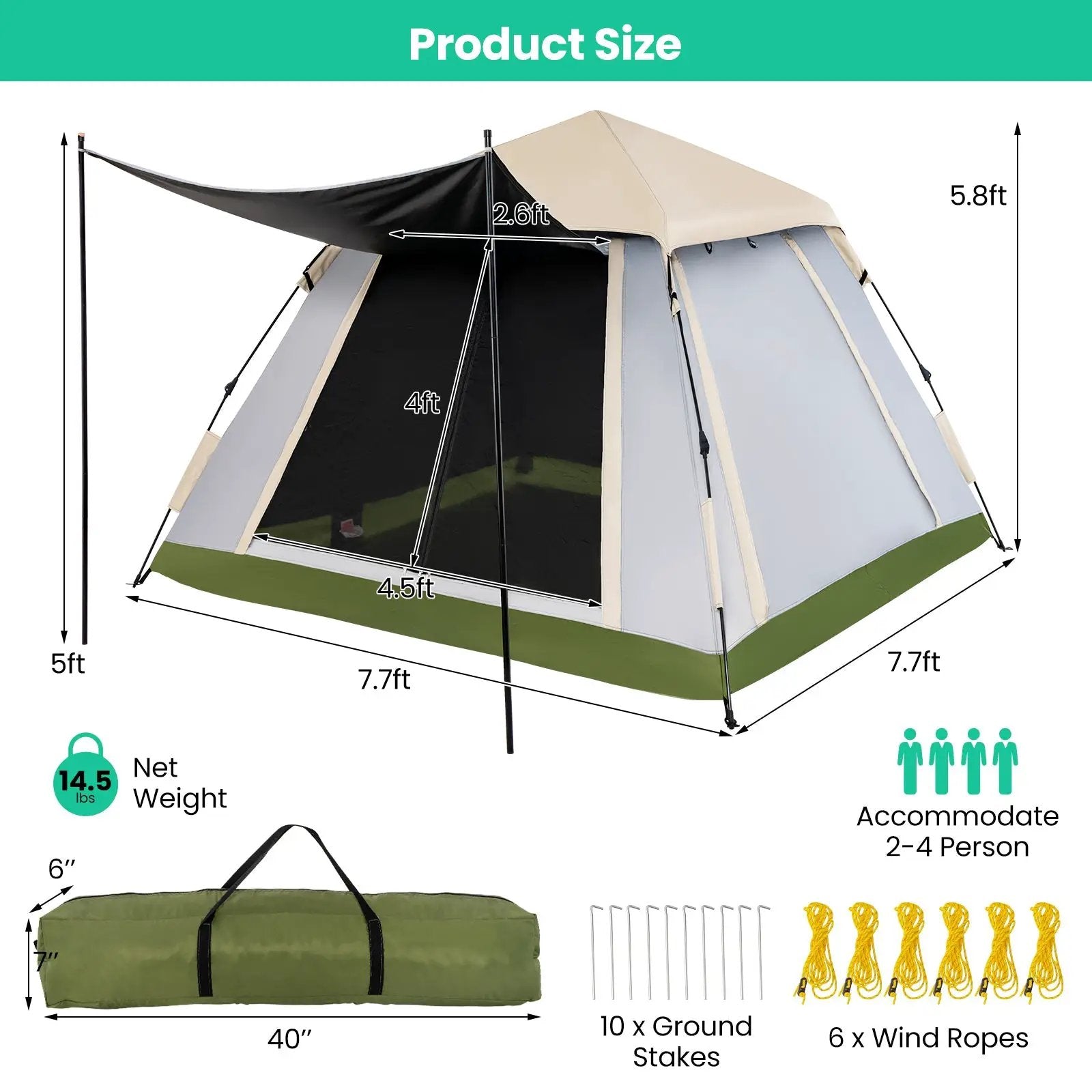 2-4 Person Instant Pop-up Camping Tent with Removable Rainfly by DirectDeals