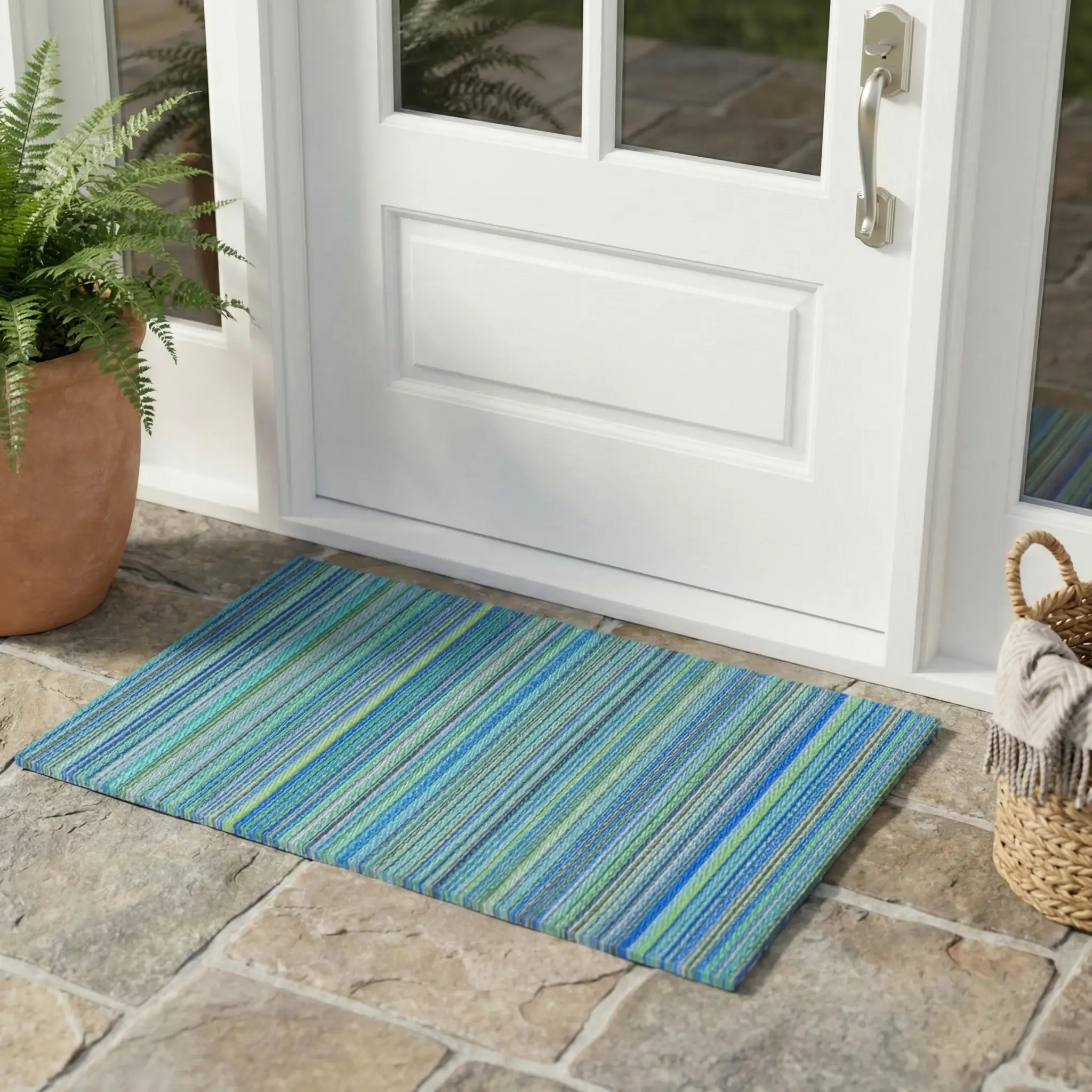 Cancun Turquoise & Moss Green Outdoor Doormat – 24" x 36" Non-Slip, Recycled Plastic by Fab Habitat