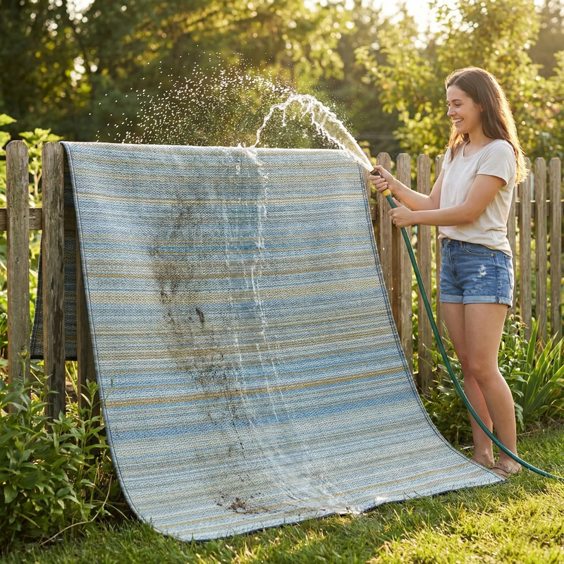 Cancun Shadow - Blue Outdoor Rug for Patio by Fab Habitat