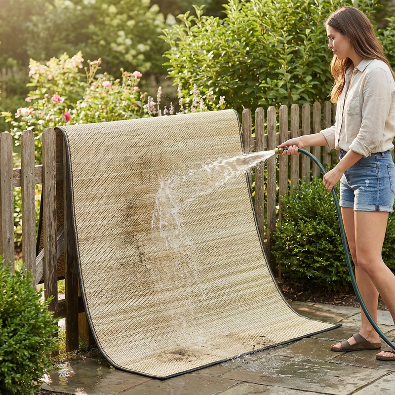 Cancun Shadow - Sand & Black Outdoor Rug for Patio by Fab Habitat