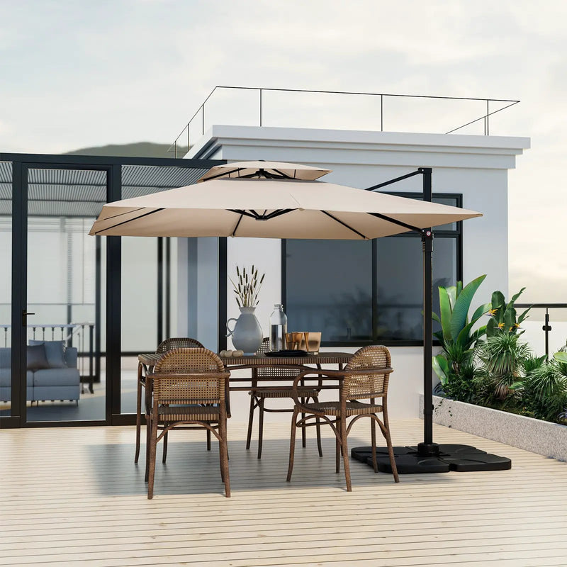 9.5 Feet Cantilever Patio Umbrella with 360° Rotation and Double Top by DirectDeals