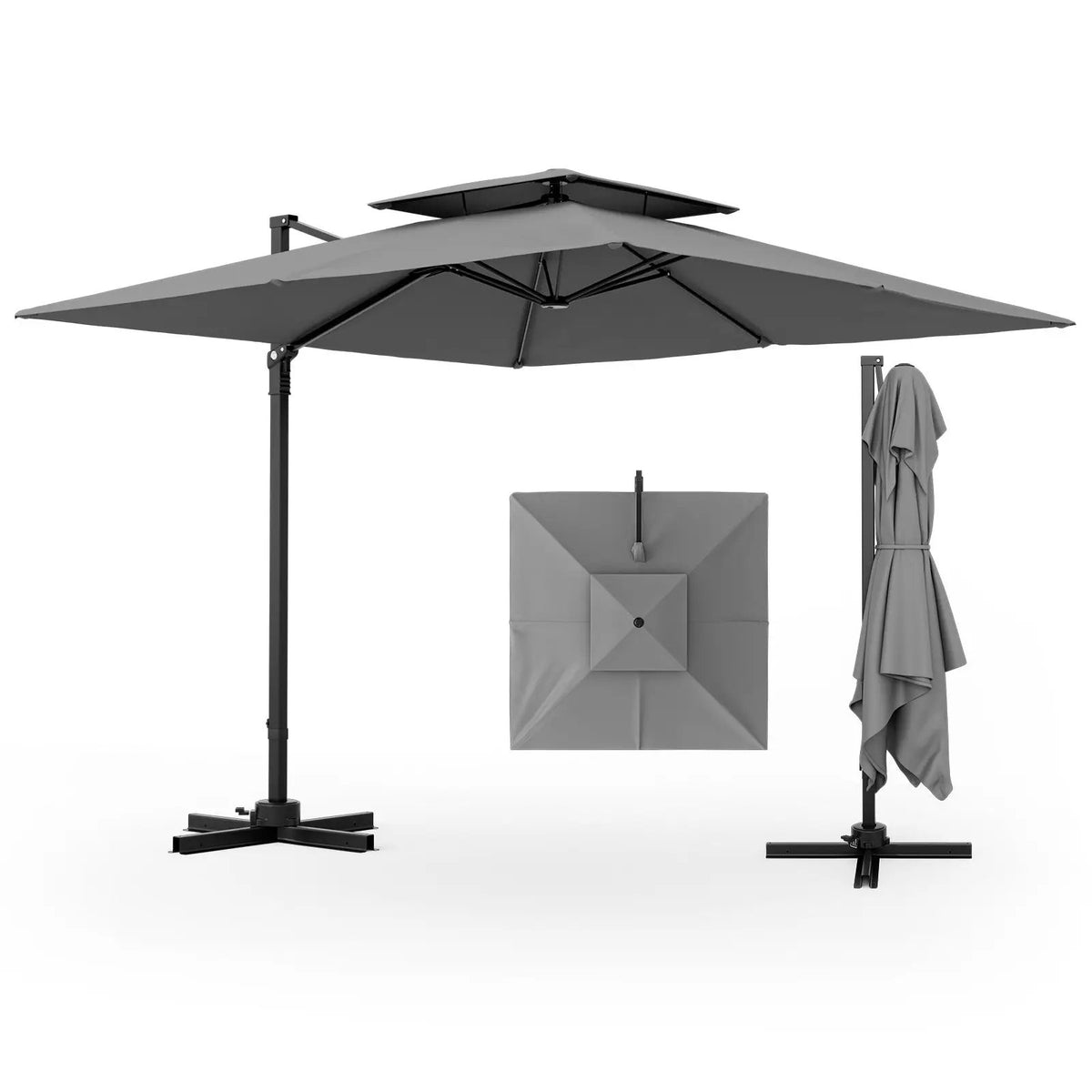 9.5 Feet Cantilever Patio Umbrella with 360° Rotation and Double Top by DirectDeals