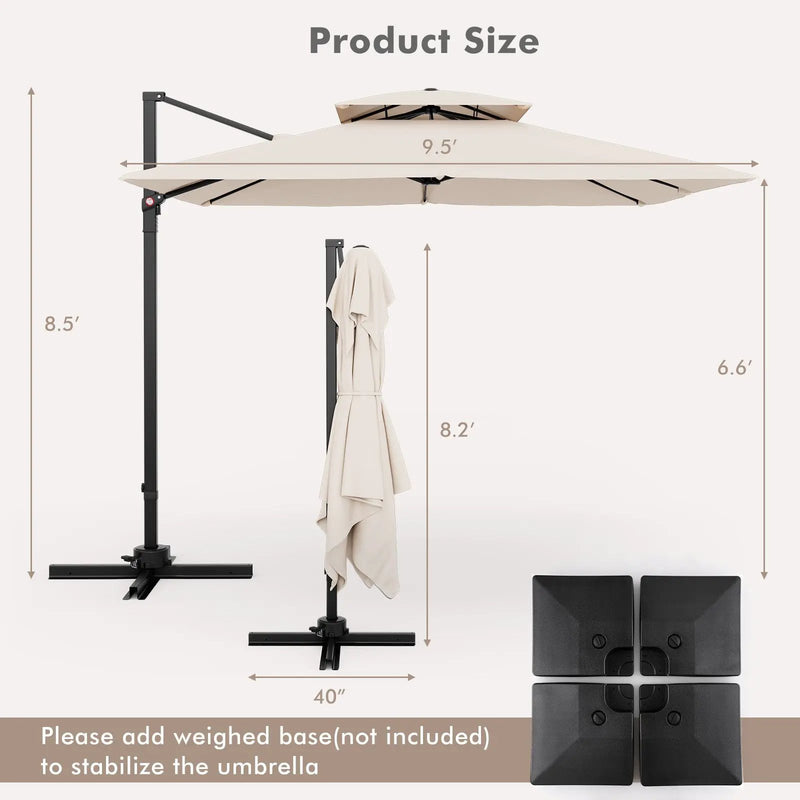 9.5 Feet Cantilever Patio Umbrella with 360° Rotation and Double Top by DirectDeals