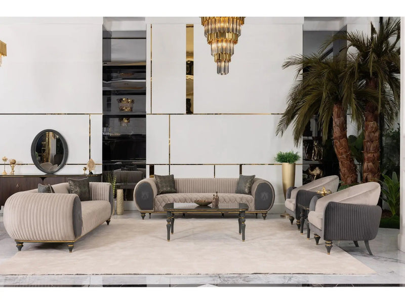 Capella Beige/Gray Living Room Set by Ornate Furniture