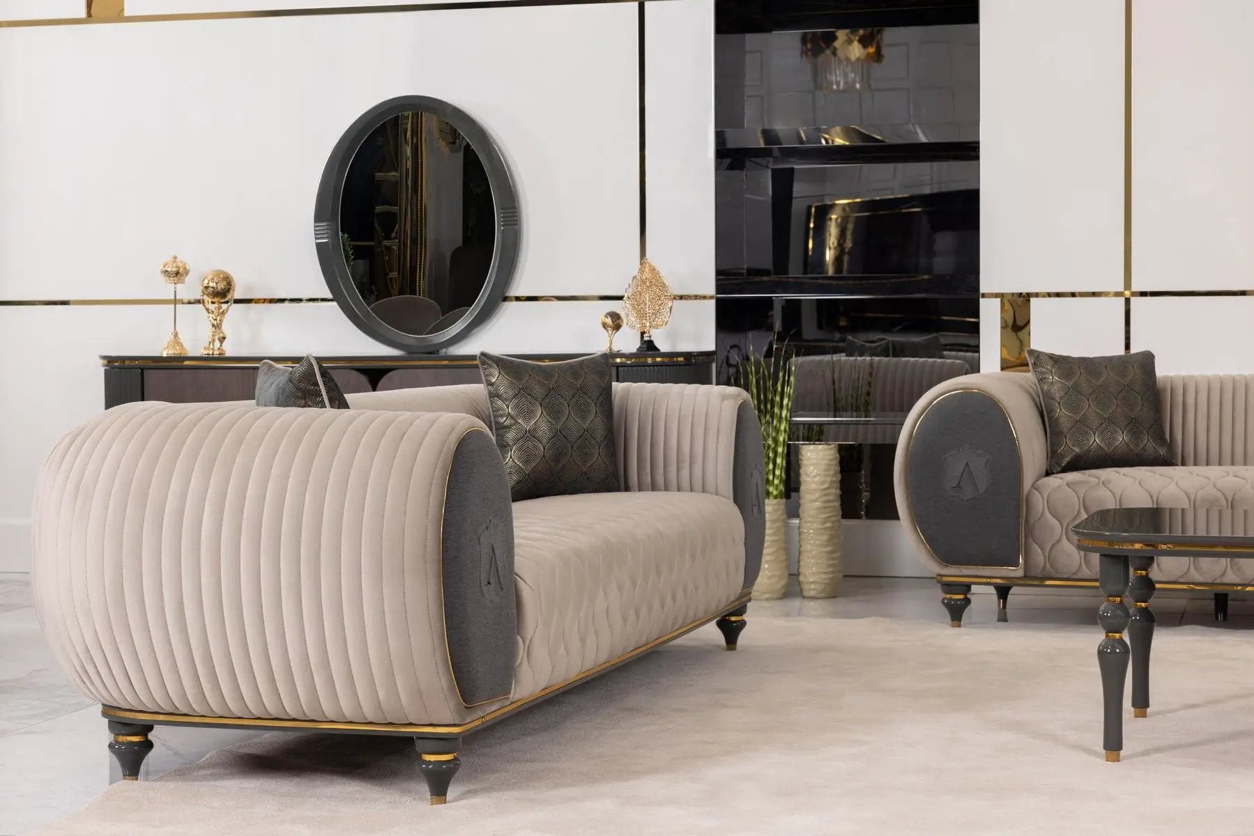Capella Beige/Gray Living Room Set by Ornate Furniture