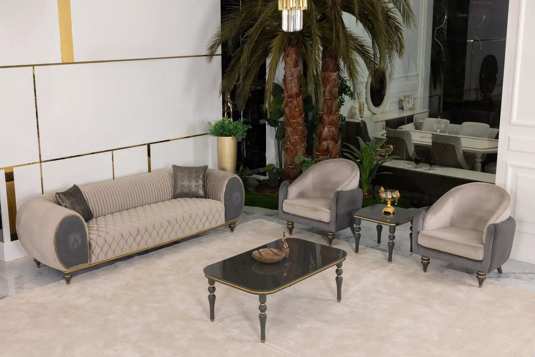 Capella Beige/Gray Living Room Set by Ornate Furniture