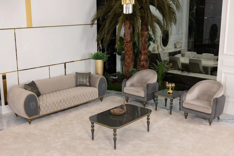 Capella Beige/Gray Living Room Set by Ornate Furniture
