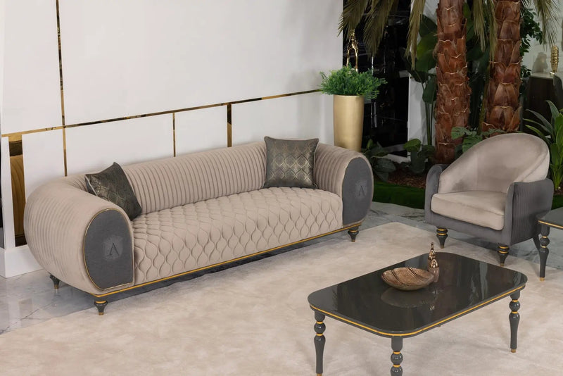 Capella Beige/Gray Living Room Set by Ornate Furniture