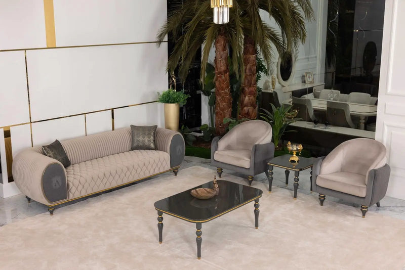 Capella Beige/Gray Living Room Set by Ornate Furniture
