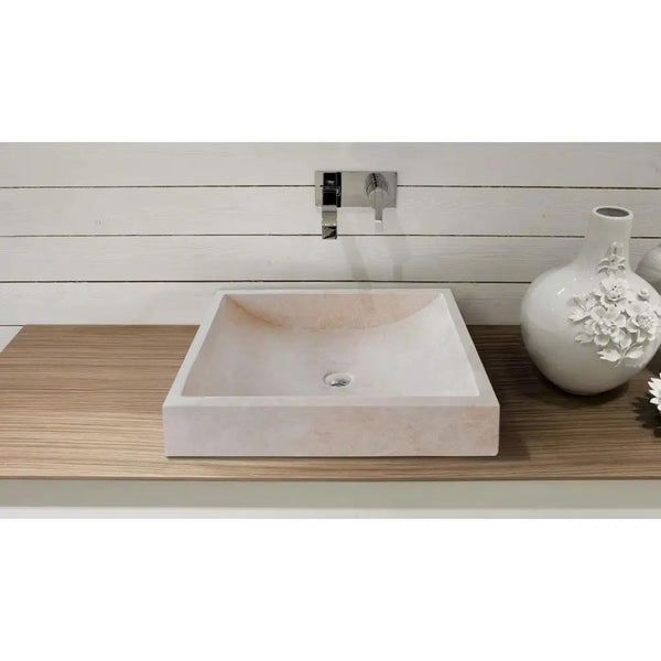 Cappuccino Beige Natural Marble Rectangular Above Counter Vessel Sink 18x21.5 Inch