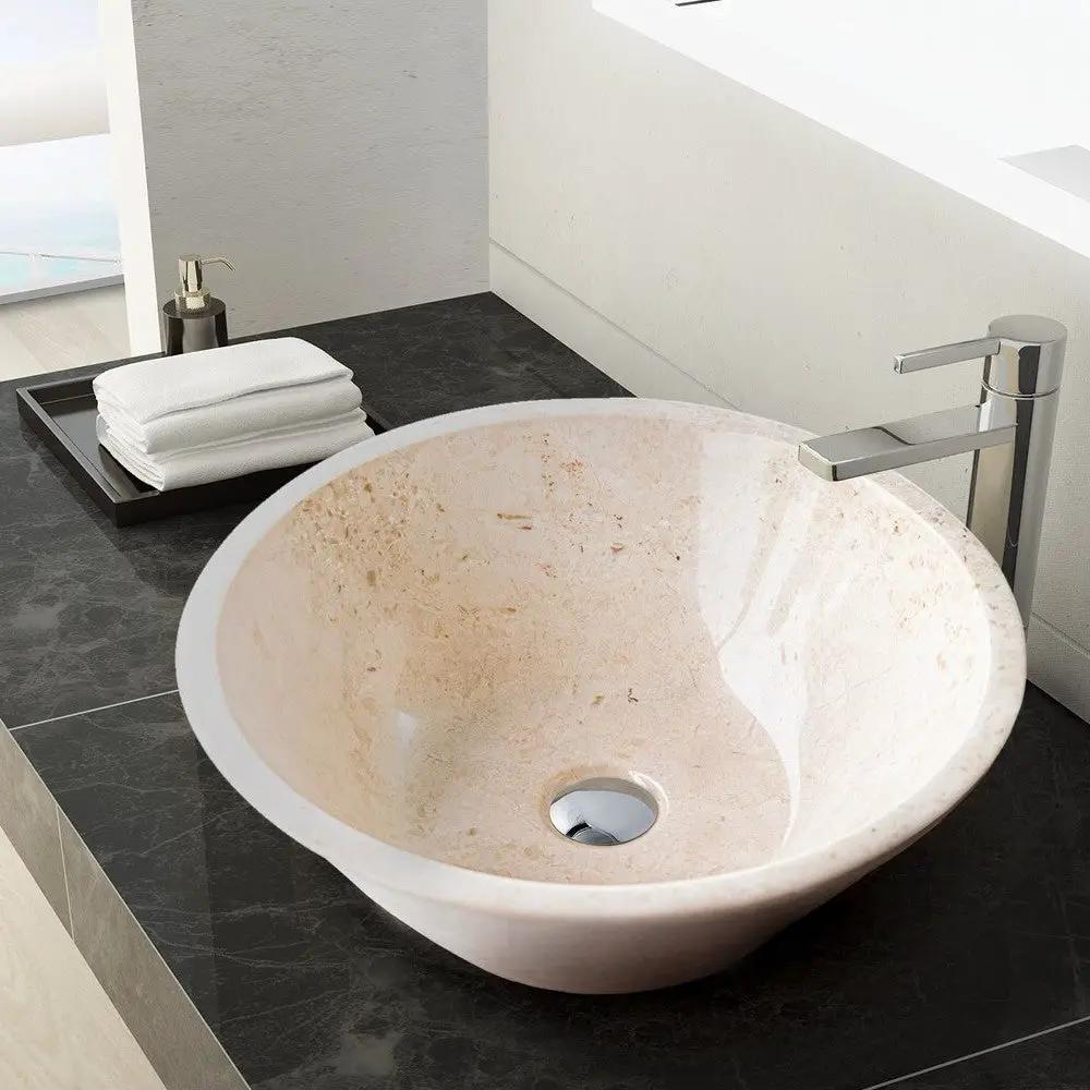 Cappuccino Beige Marble V-Shape Vessel Sink Polished Finish 16x6 by GobekDesign