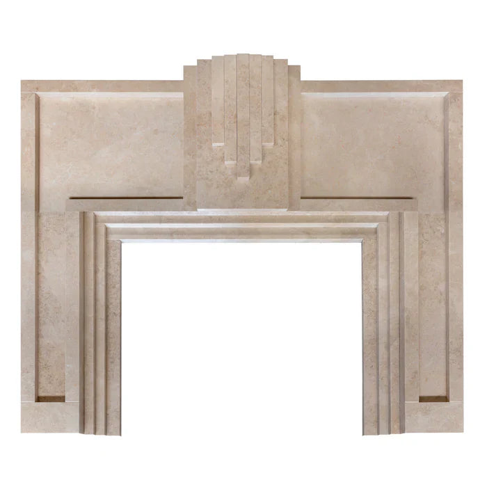 Cappuccino Beige Marble Hand-carved Art Deco Fireplace Mantel Polished (W)70" (L)74" by GobekDesign