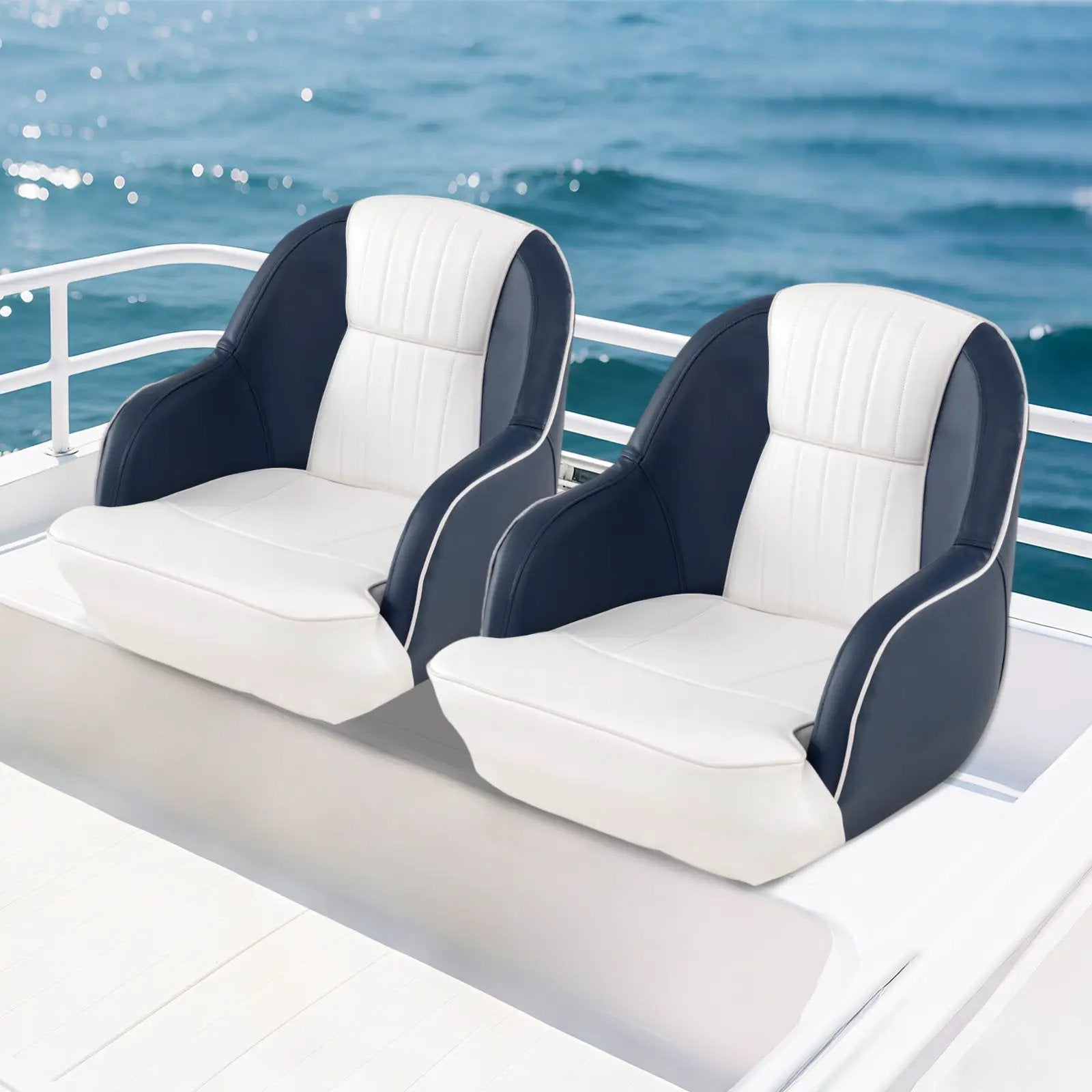 Captain Bucket Seat Pontoon Boat Chair with PVC Leather and Armrests-Blue by DirectDeals