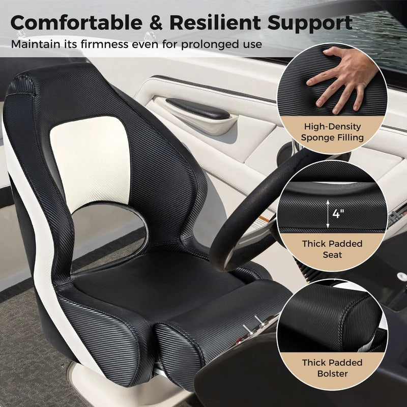 Captain Bucket Seat with Waterproof PVC Leather for Sightseeing Boat-Black by DirectDeals