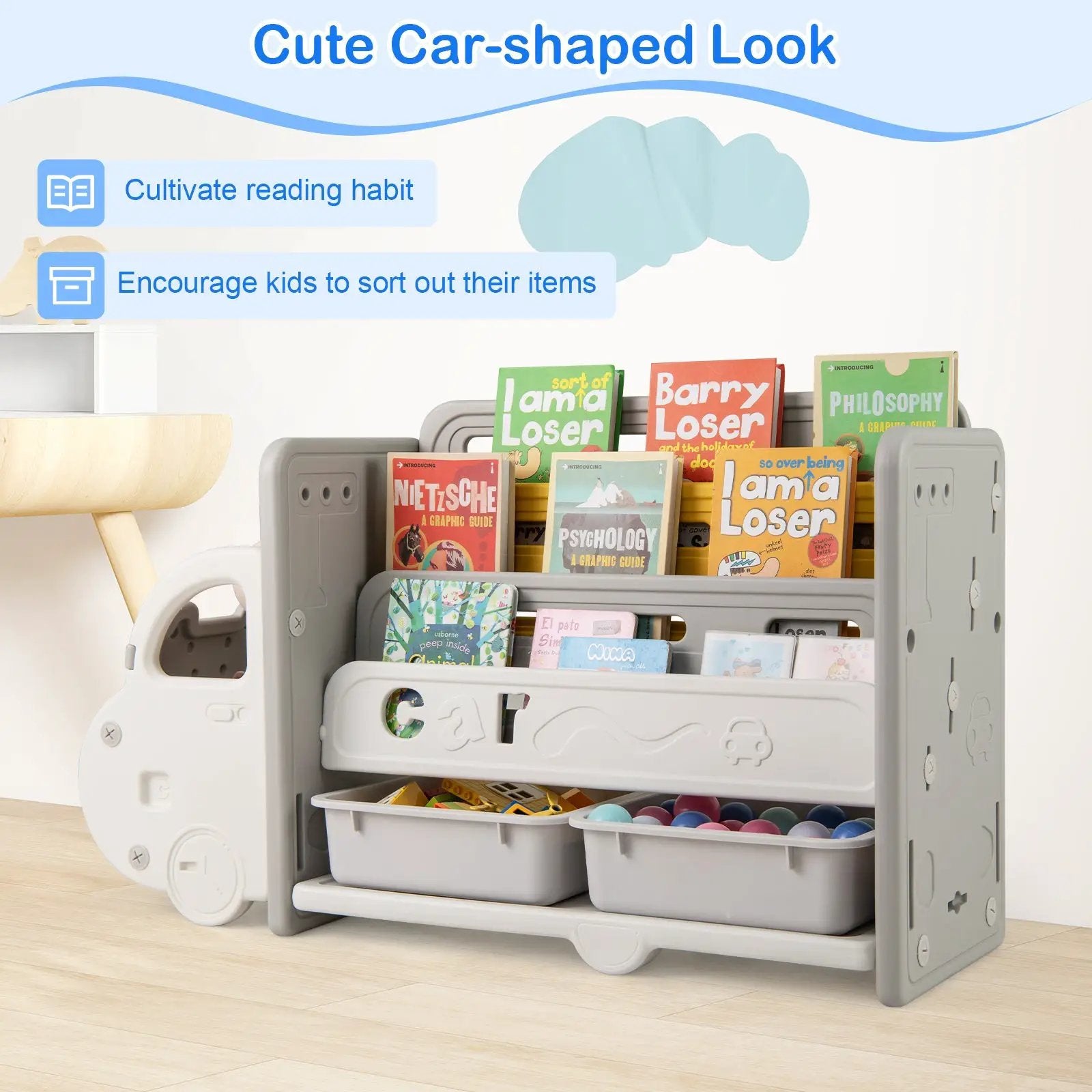 Car Themed Kids Toy Storage and Bookshelf by DirectDeals